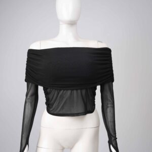 ADURE Off-Shoulder Sheer Sleeve Crop Top