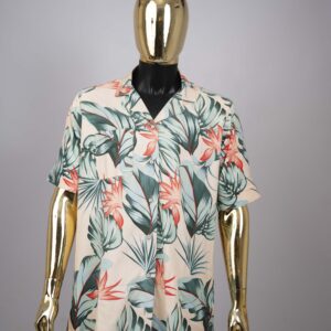 CHIDIKE.NEF Tropical Leaf Print Short Sleeve Button-Up Shirt