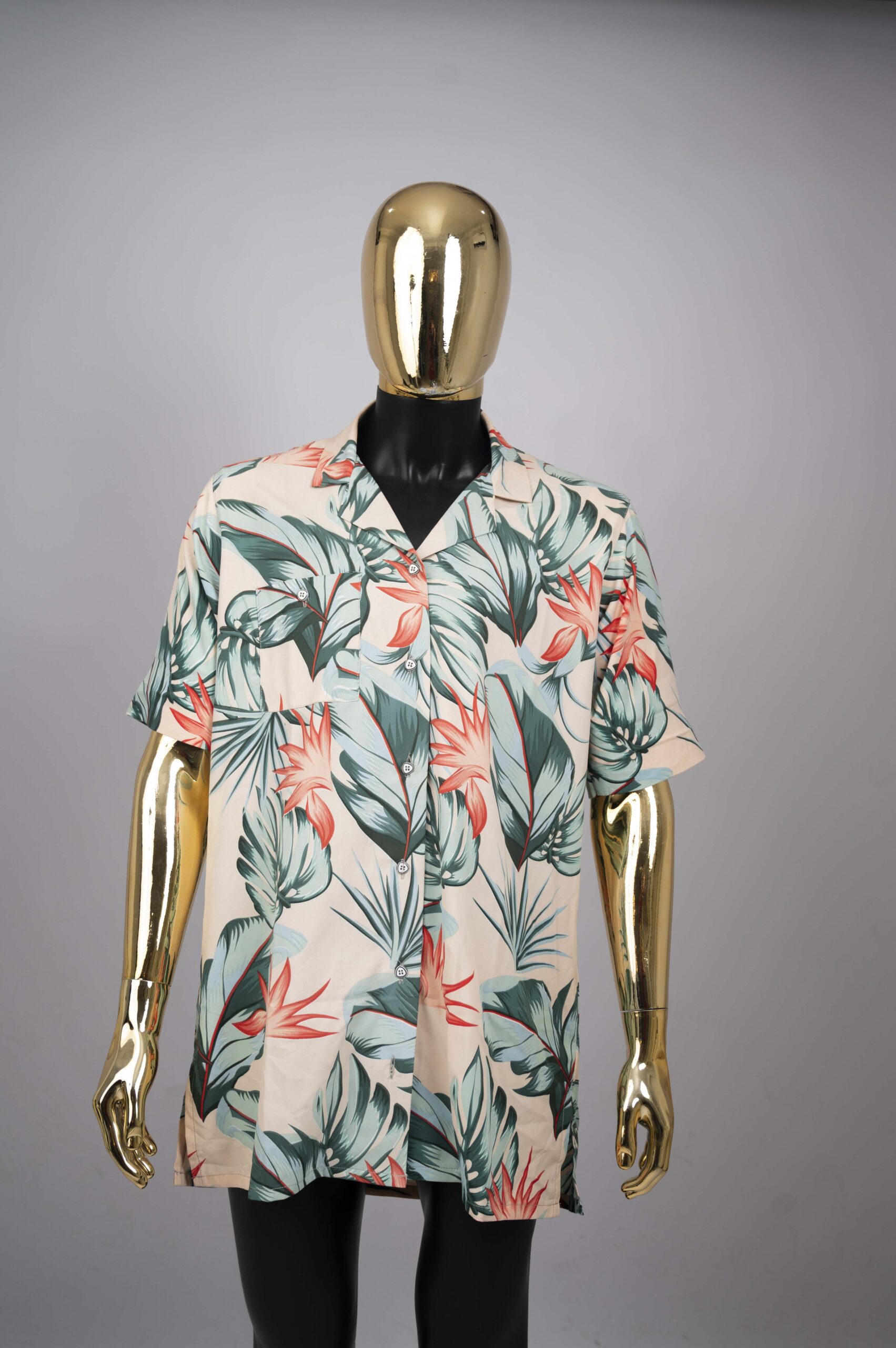 CHIDIKE.NEF Tropical Leaf Print Short Sleeve Button-Up Shirt